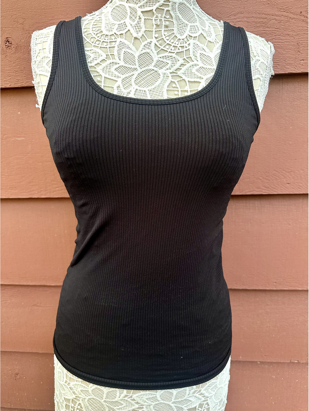 Black Ribbed Tank Top Casual‎ Minimalist Preppy Style